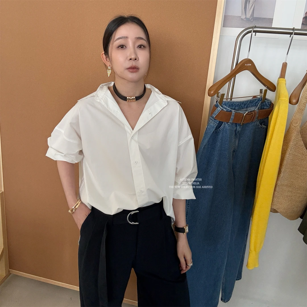 widelia春季7016韩版法式优雅白衬衫气质宽松慵懒翻领简约白衬衣