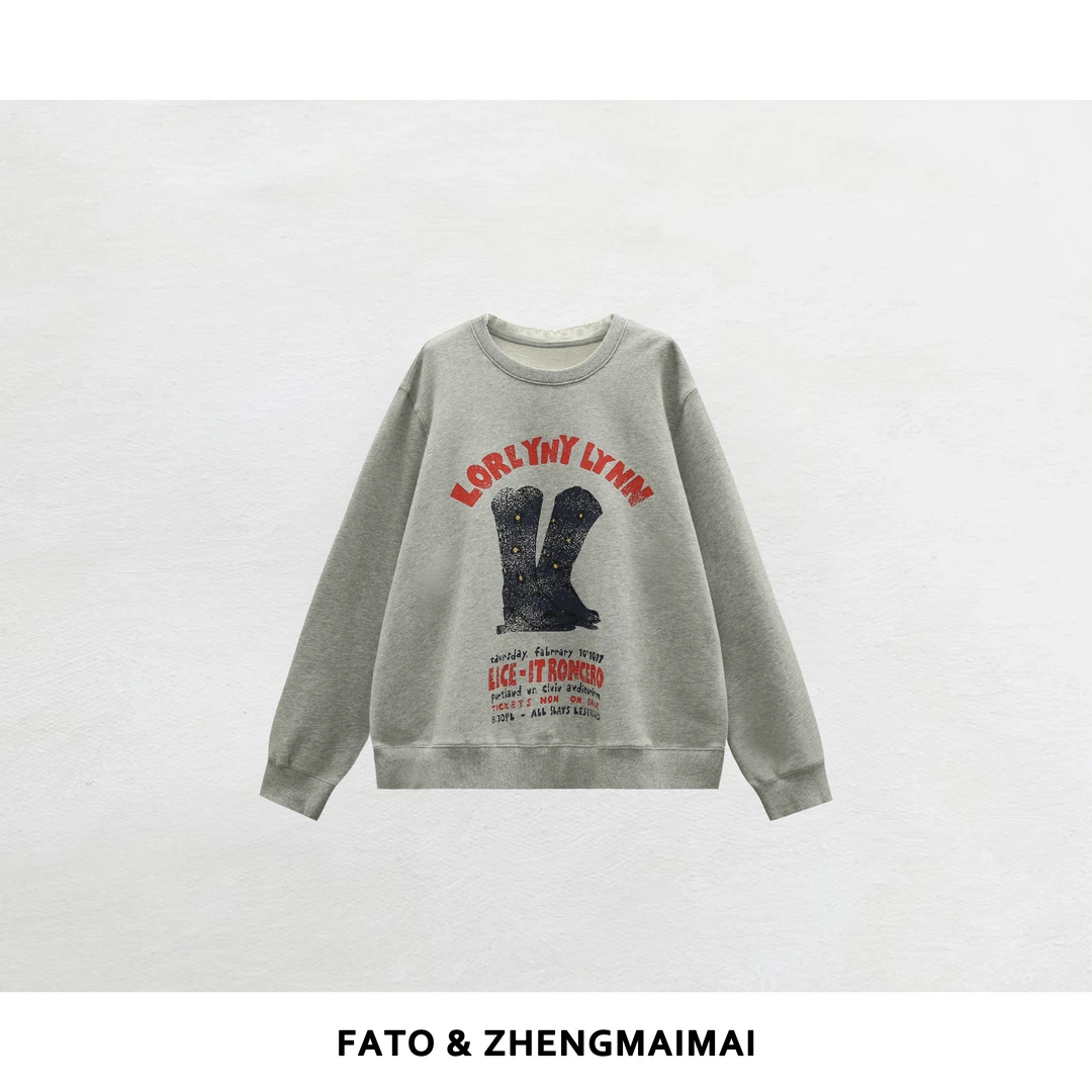 【郑买买】足迹方程 秋季新款纯棉独特设计时尚印花卫衣 XM50730W1