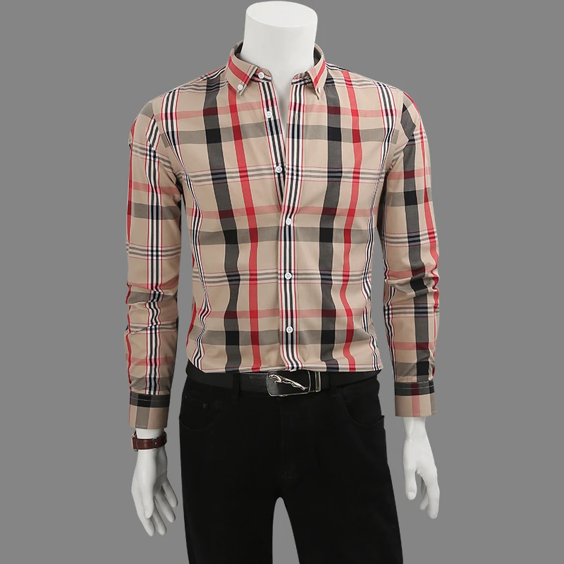 格子衬衫男款长袖抗皱免烫休闲男装2025秋季新款时尚修身男士衬衣