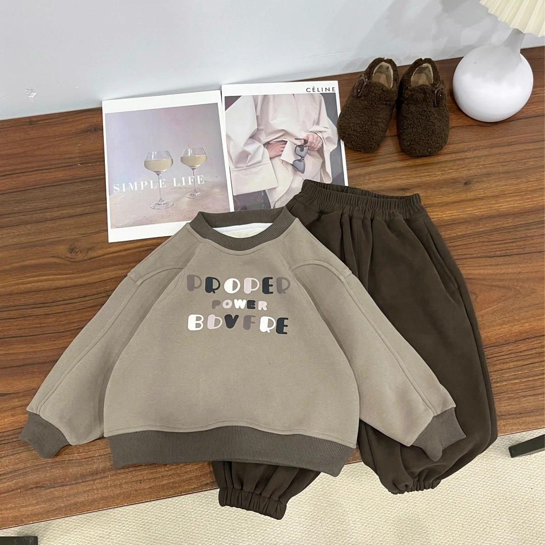 【现货48H】儿童韩版卫衣套装加绒新款男女童韩系两件套秋冬加绒