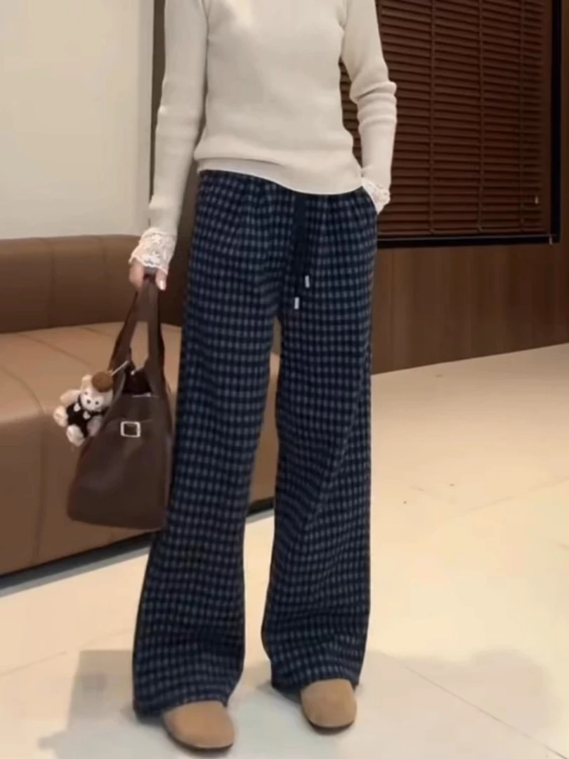 【资阳恒宣】c61876宽松棋盘格外穿显瘦休闲裤