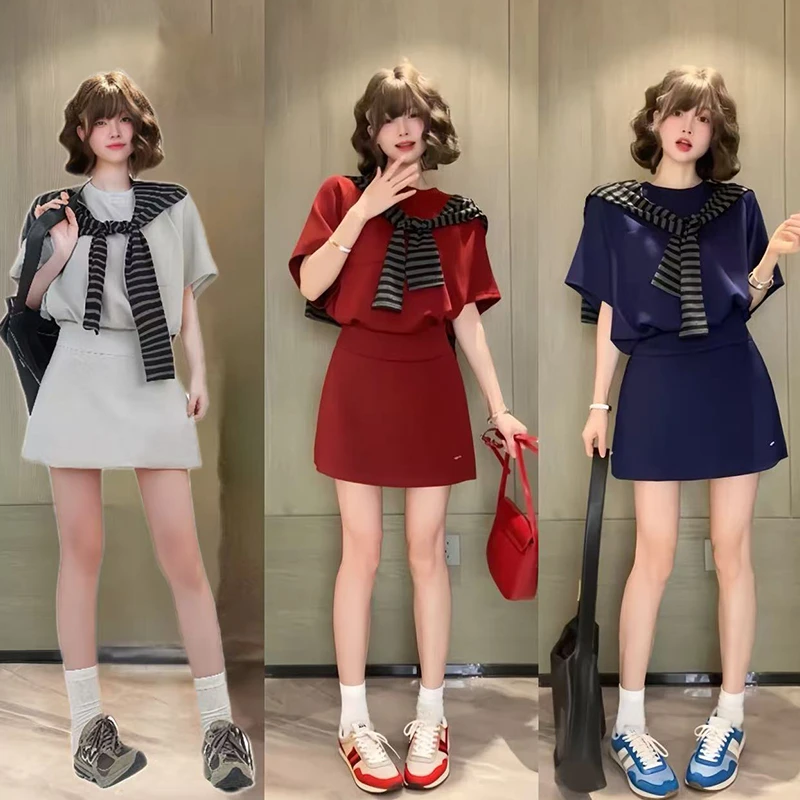 学院风连衣裙子女夏季2025年新款小个子开春韩系穿搭卫衣套装短裙
