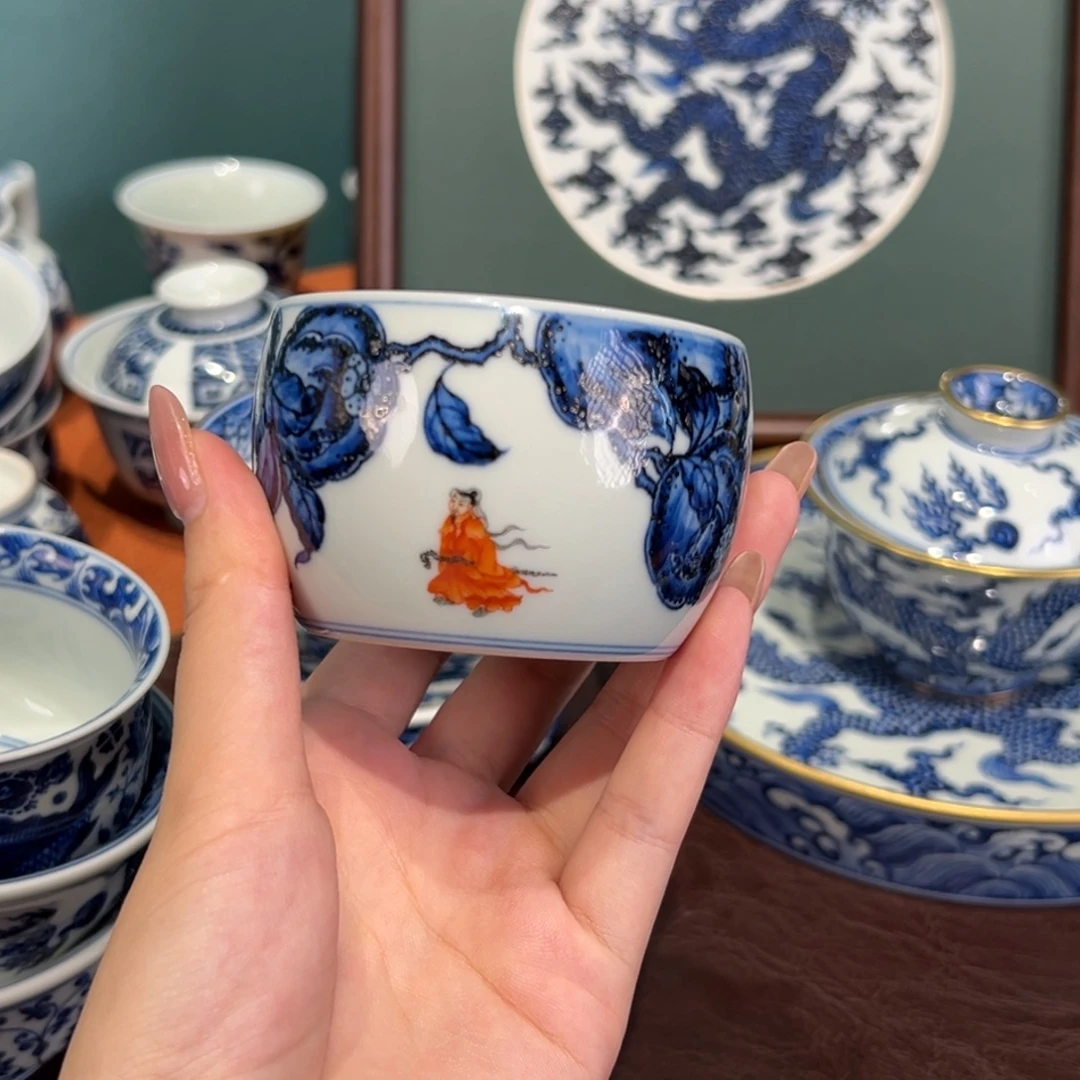 青花雯华堂手绘杯杯