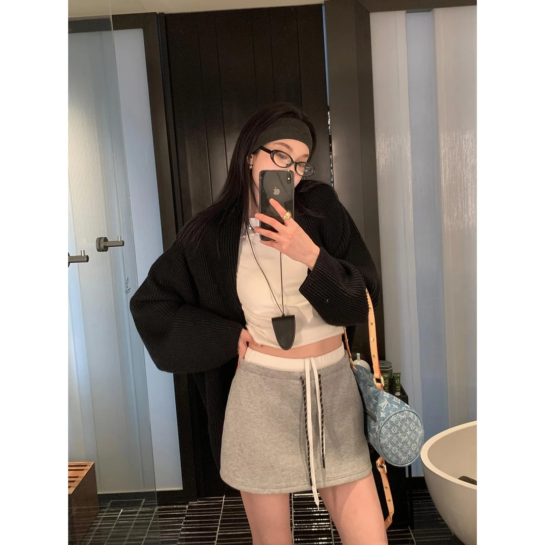 区区欧阳 撞色假两件半身裙女春季高腰显瘦辣妹短裙包臀短款裙子