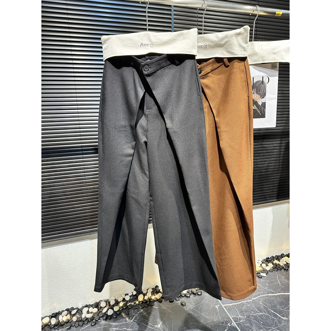 B097深圳小众设计师2024气质设计感不规则阔腿休闲裤