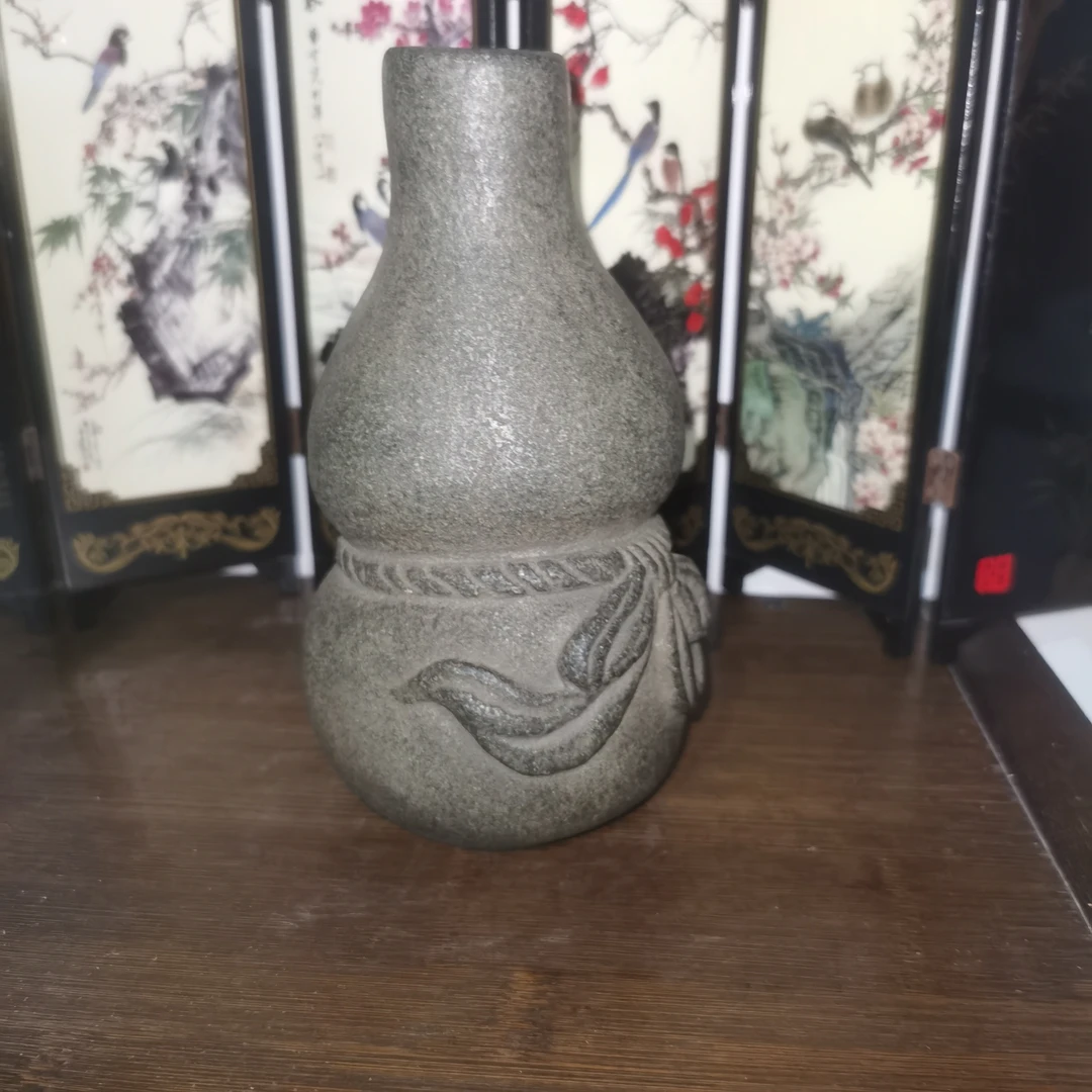 手工石雕葫芦摆件手把件空间陈设绿豆青石雕
