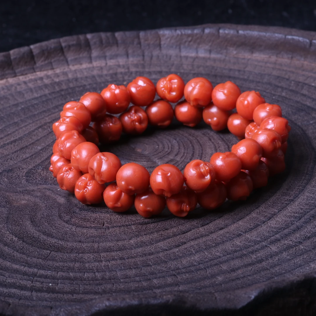 【石语珠宝】保山南红玛瑙9mm左右笑佛手串一条n836（多样性发其一）