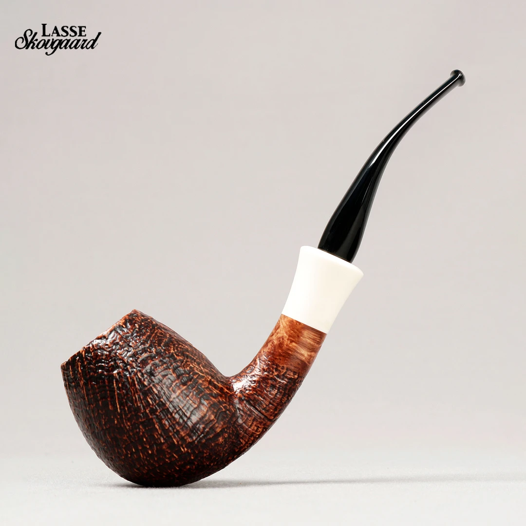 丹麦大师Lasse拉塞 喷砂郁金香弯斗 3mm 手工石楠木烟斗