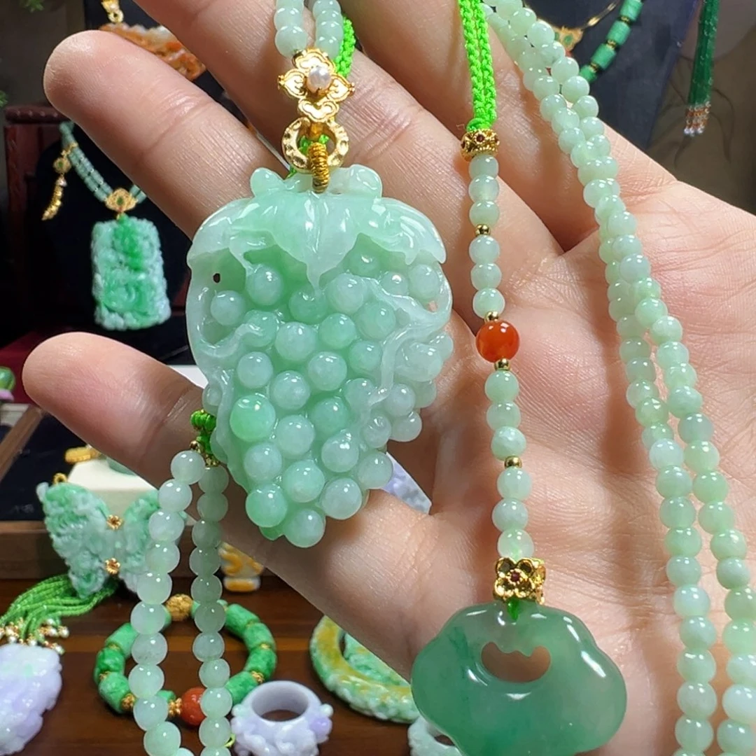 翡翠未镶嵌毛衣链冰绿葡萄