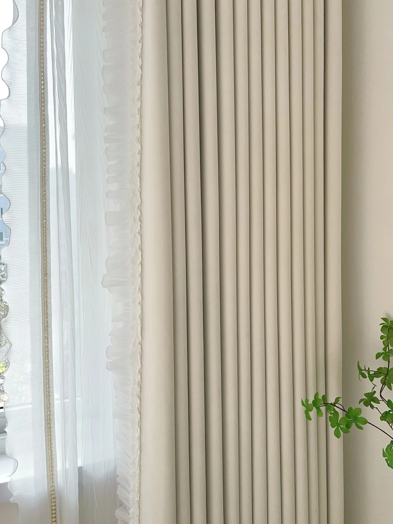 白雪公主奶油白花边成品高端窗帘有钱花千寻高遮光布帘