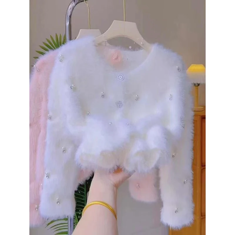 毛针织衫包袖宽松直筒韩版百搭上衣白色短款女洋气