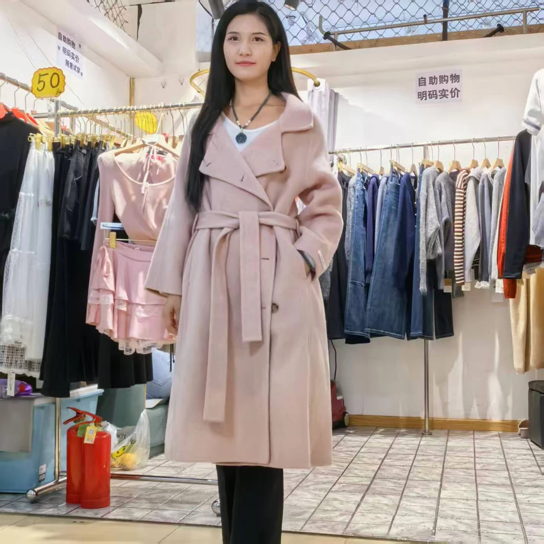 粉色中长款呢子毛呢大衣女秋冬赫本风高级感气质外套
