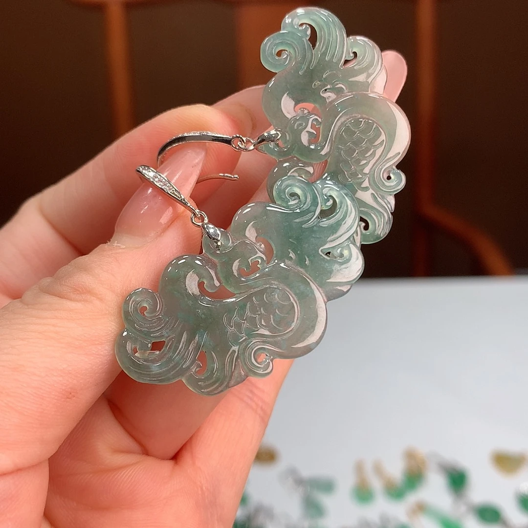 银S925镶嵌翡翠耳饰