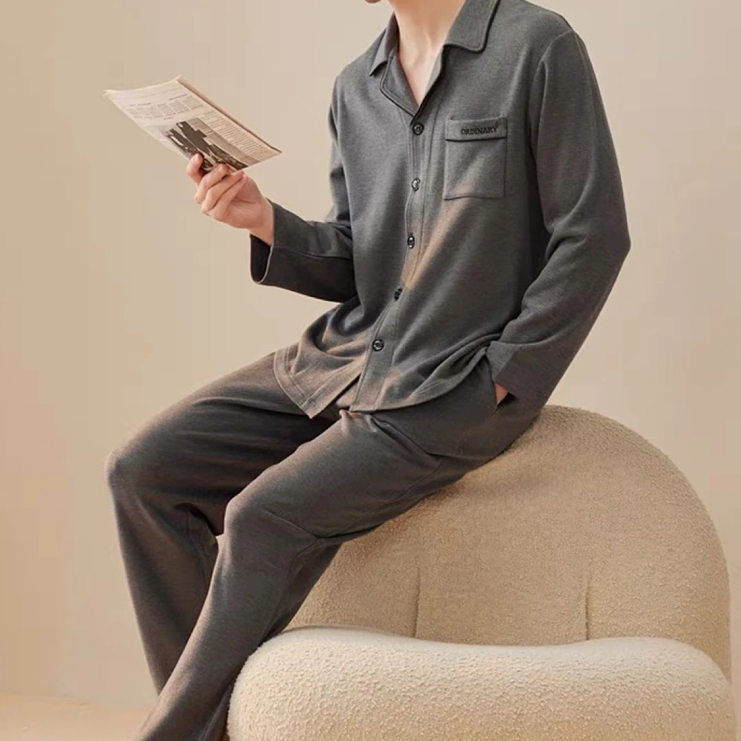 6601男士长袖睡衣柔软秋冬款舒适家居服套装