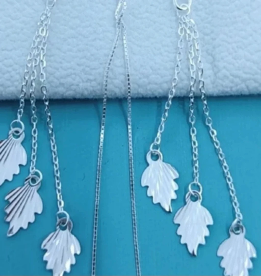 足银耳饰 足银990一叶生财拉花叶子防丢耳线0240百搭轻奢