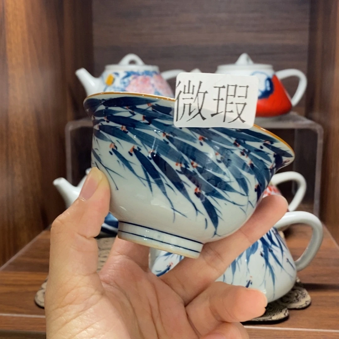 釉下手绘茶具微瑕