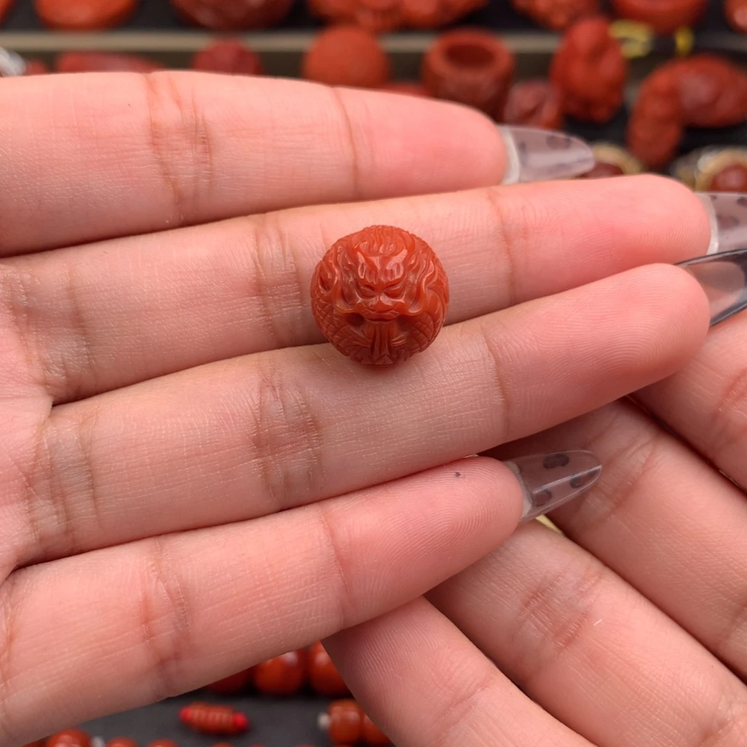 南红玛瑙精工雕刻龙珠14+未镶嵌j*