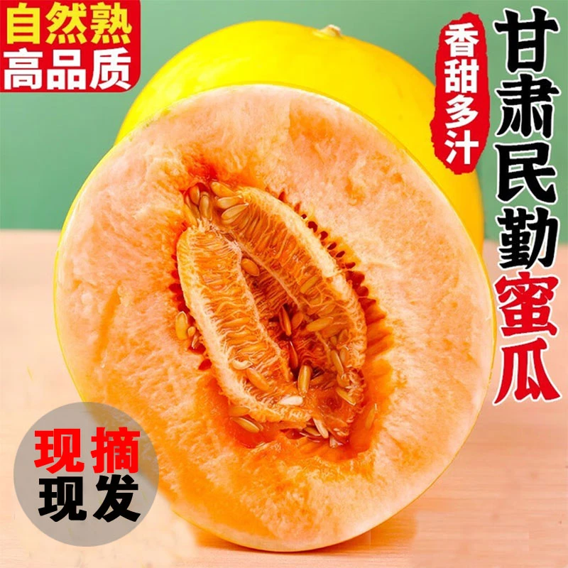 甘肃民勤沙漠蜜瓜金红宝甜瓜脆甜多汁产地现摘现发整箱包邮S