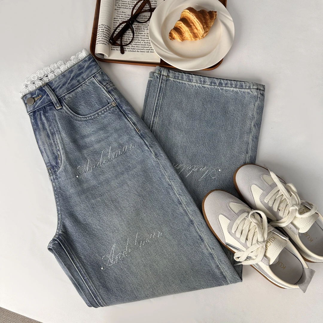 简约气质字母镶珠百搭显瘦牛仔裤 3067