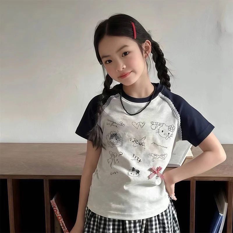 女童夏季纯棉短袖t恤夏装儿童6-12岁潮款时尚洋气时髦中大童上衣
