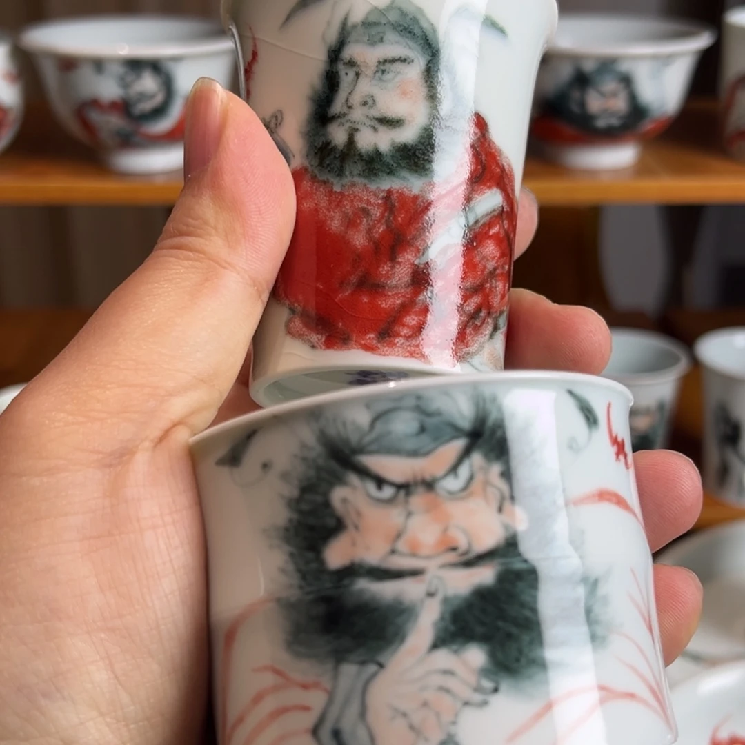 ◎***竹节杯手工手绘钟馗