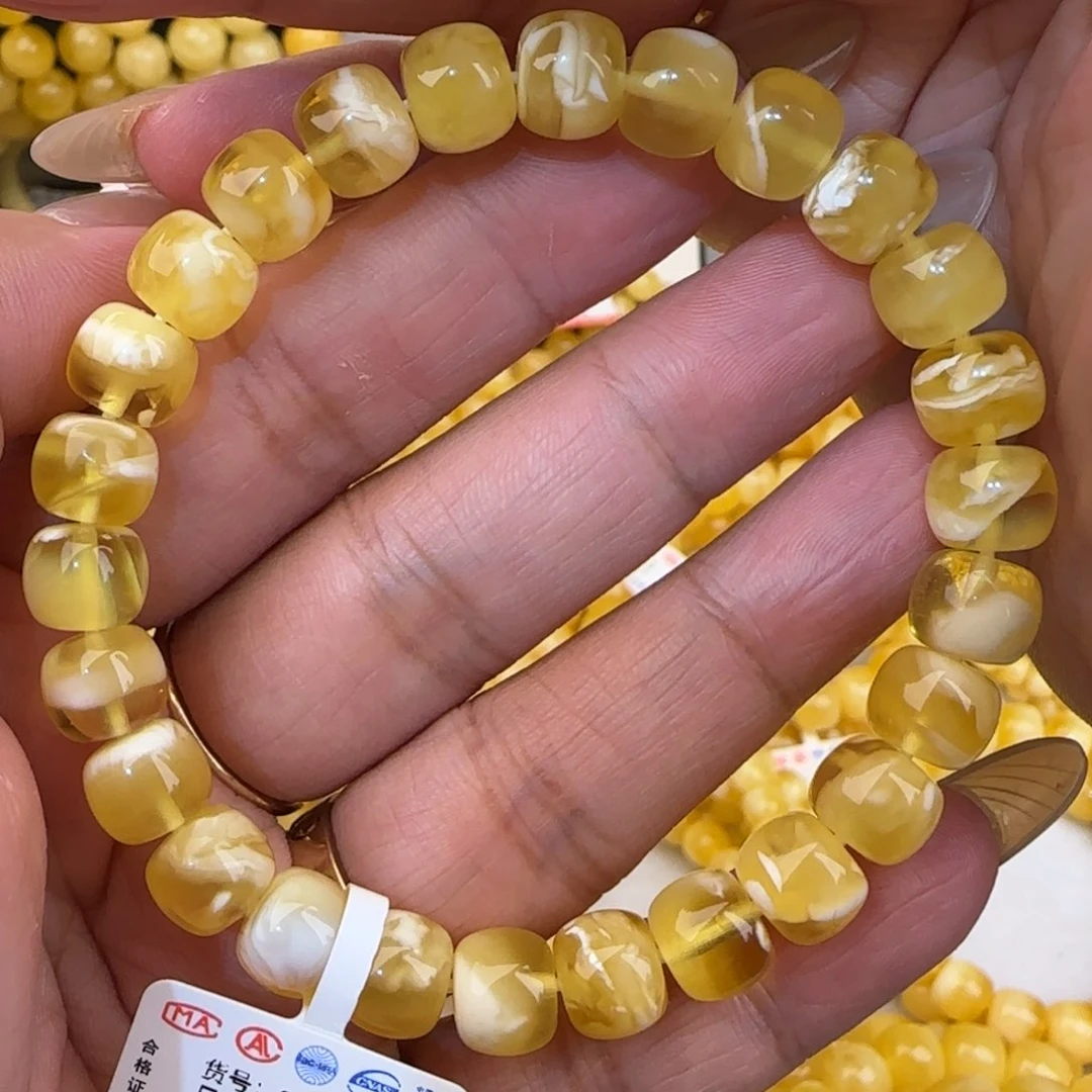 未镶嵌蜜蜡手链金白妖花老型手串