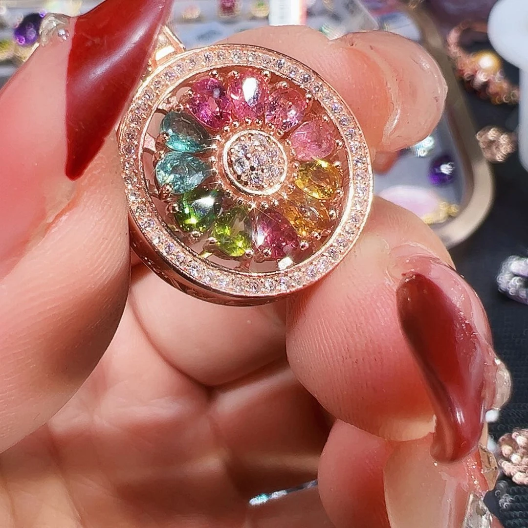 颈饰银S925镶嵌碧玺