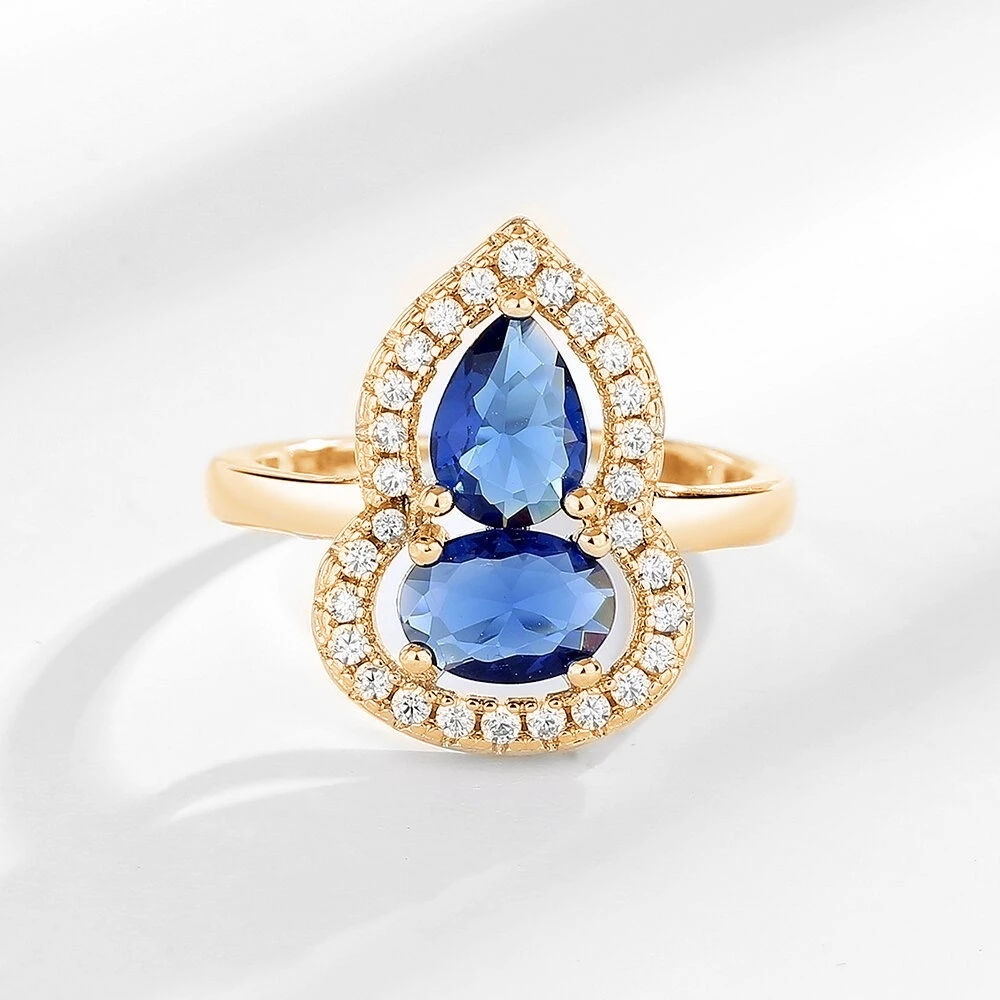 铜合金合成锆石戒指 蓝色葫芦戒指 时尚百搭女款 xbj086