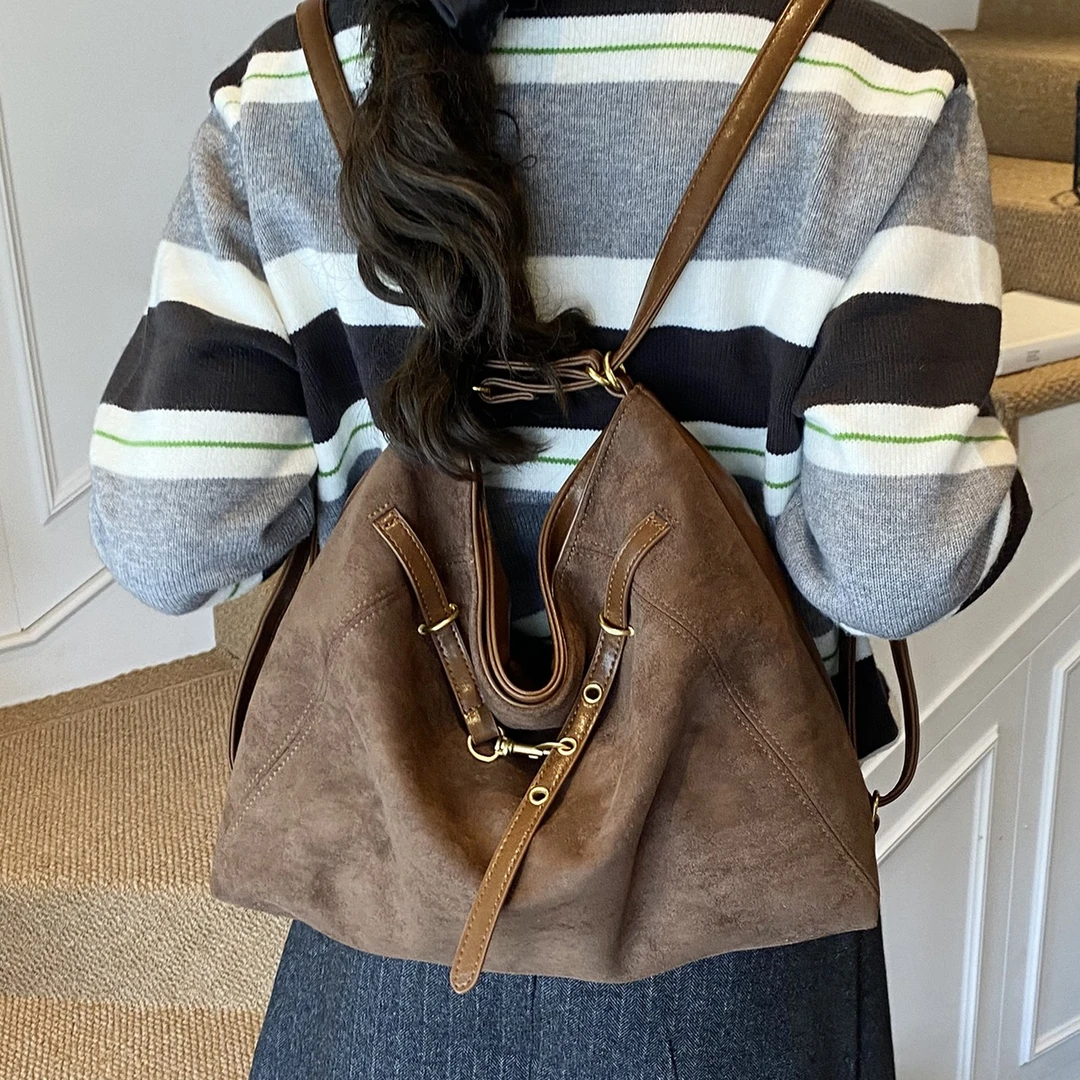 麂皮绒包包女大容量2025新款秋冬休闲单肩斜挎通勤托特包双肩背包