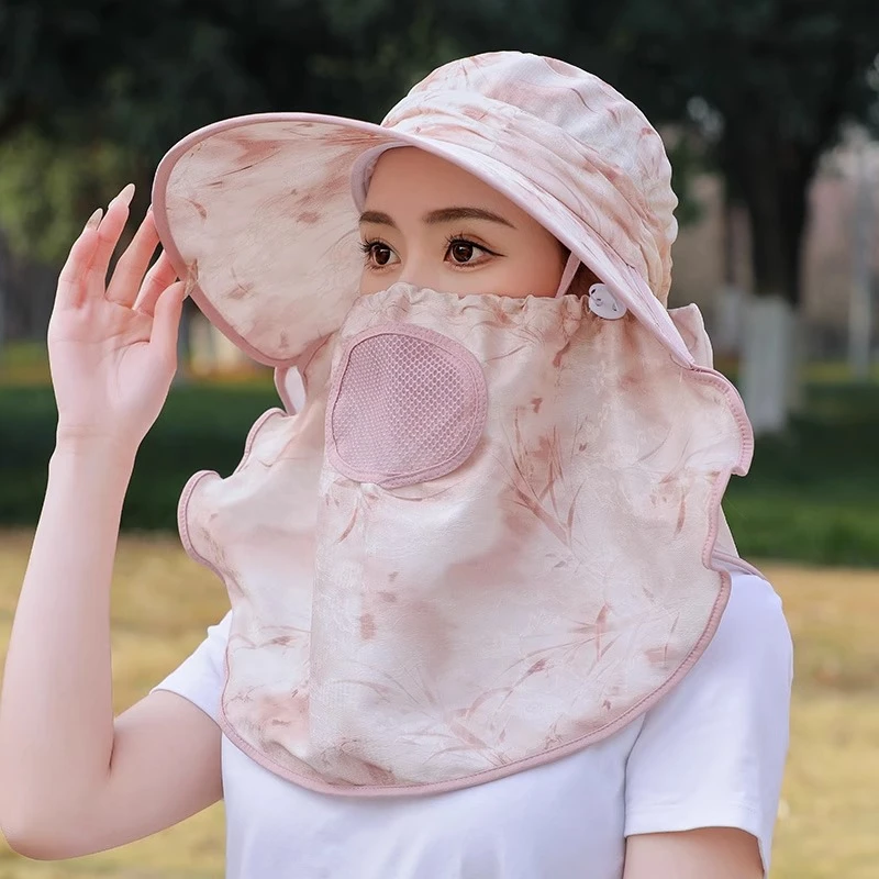【新雨】夏薄款户外遮阳帽口面罩防紫外线干活太阳帽遮脸采茶帽子