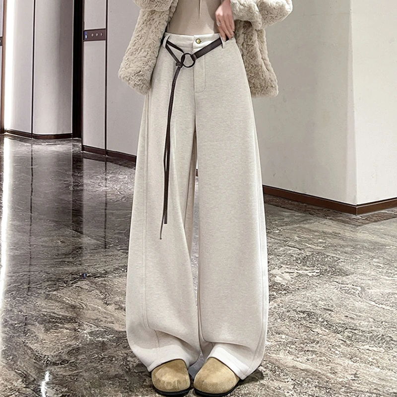 高腰窄版阔腿弯刀裤女2025秋冬新款女士洋气网红款加绒裤子L0995