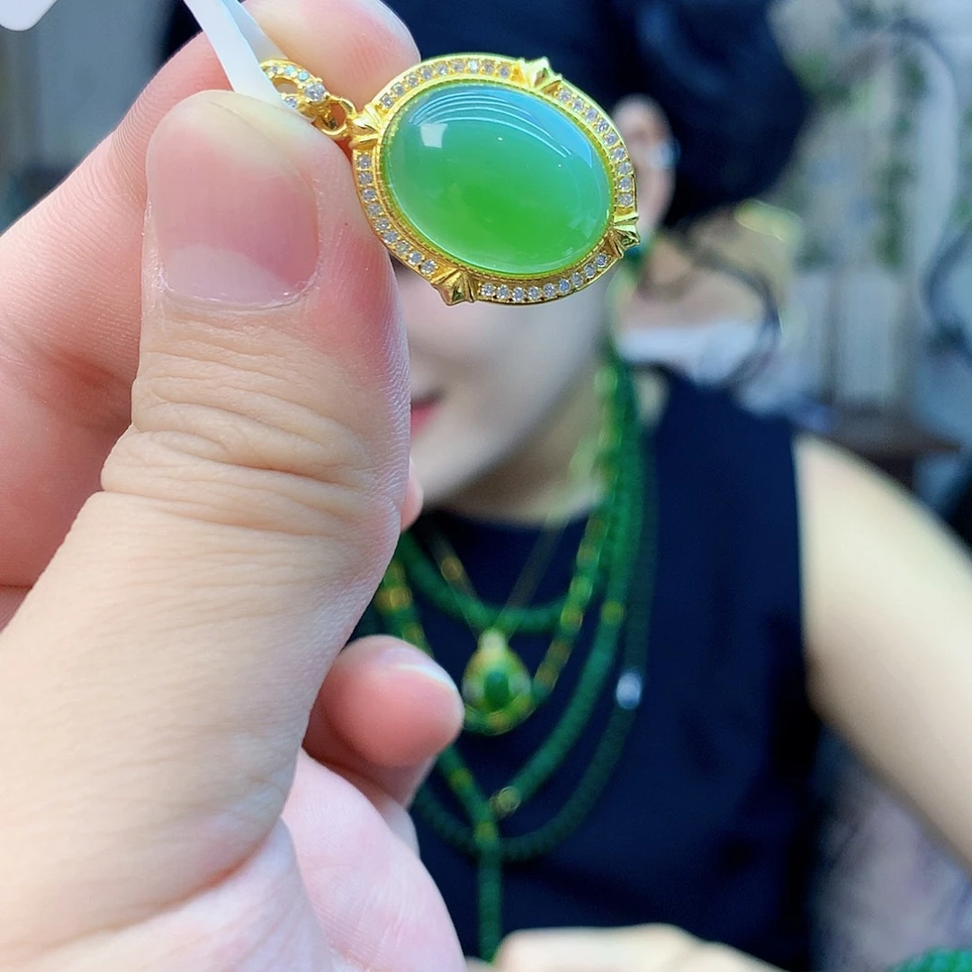 和田玉（碧玉）银S925镶嵌吊坠(不含链)吊坠