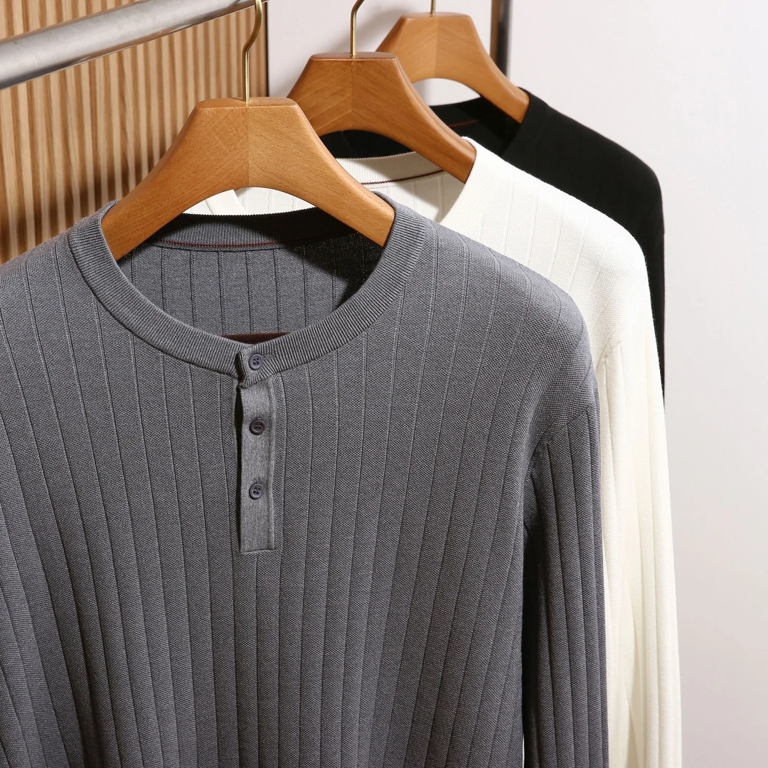 combo/康博大码男士秋冬新款亨利领纽扣羊毛伊力特长袖毛衣针织衫