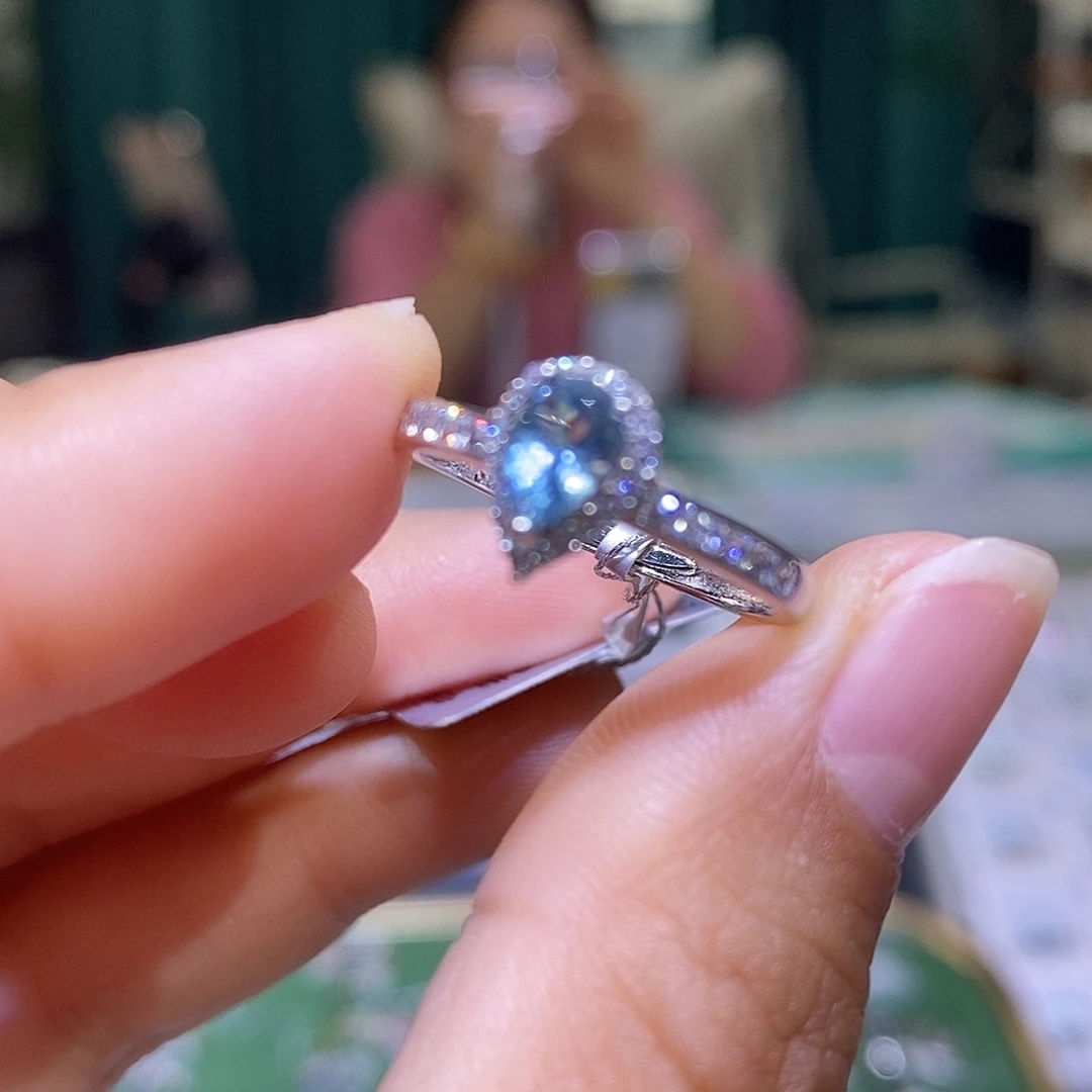 海蓝宝石戒指银S925镶嵌天然海蓝宝