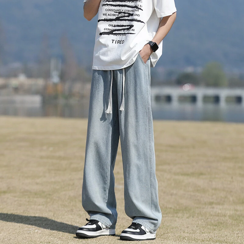 潮牌牛仔裤学生春夏季新款宽松直筒潮流青少年男生休闲薄款长裤子