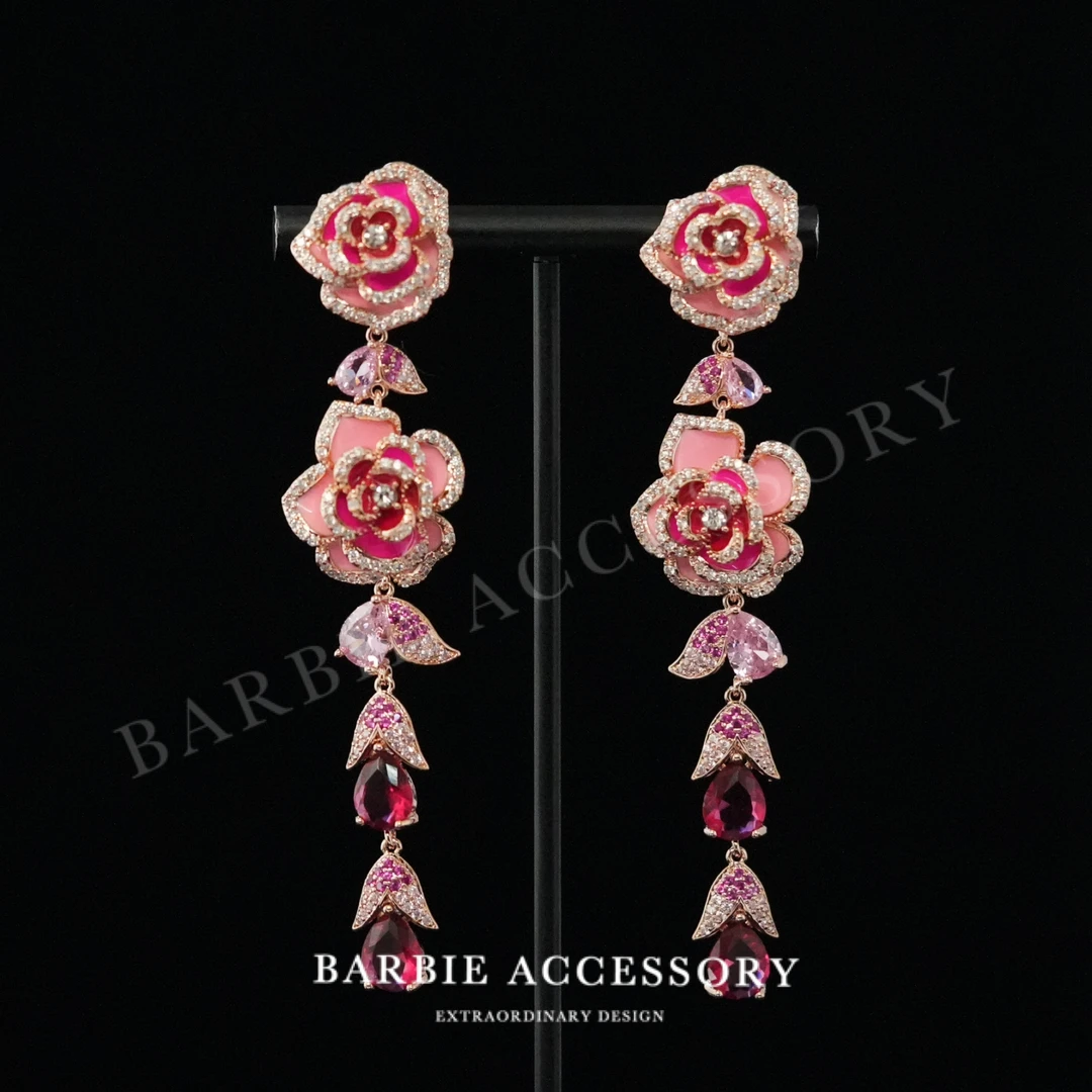 铜合金合成锆石耳饰 【花星红凌】法式时尚设计高级感百搭绝美耳钉