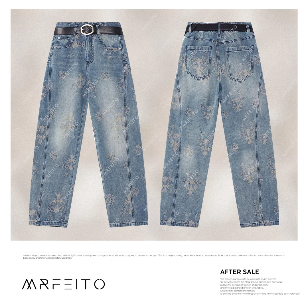 【艺术旅途】2025春季新款时尚十字架带腰带牛仔裤H789K02C30807