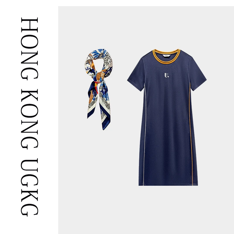 香港UG&KG时尚夏季混搭风百搭时尚斜纹连衣裙短袖7325ZZH031