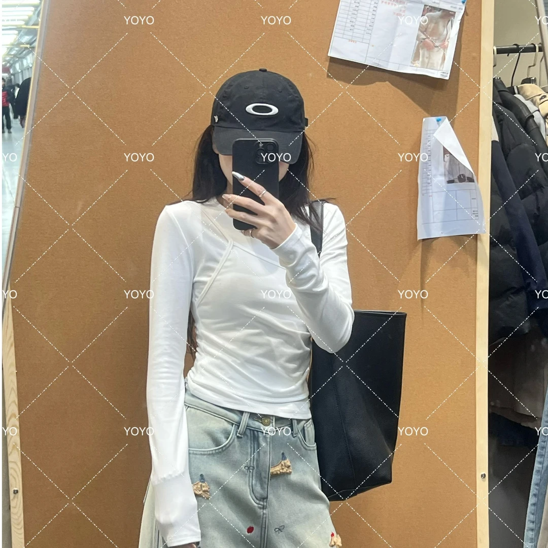 YOYO自制【假两件叠穿】显瘦修身休闲小众设计感长袖打底上衣