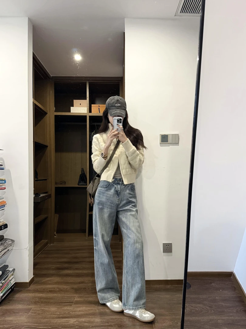 【自由旅者】气质高级感休闲白色短款外套上衣显瘦蓝色牛仔裤套装