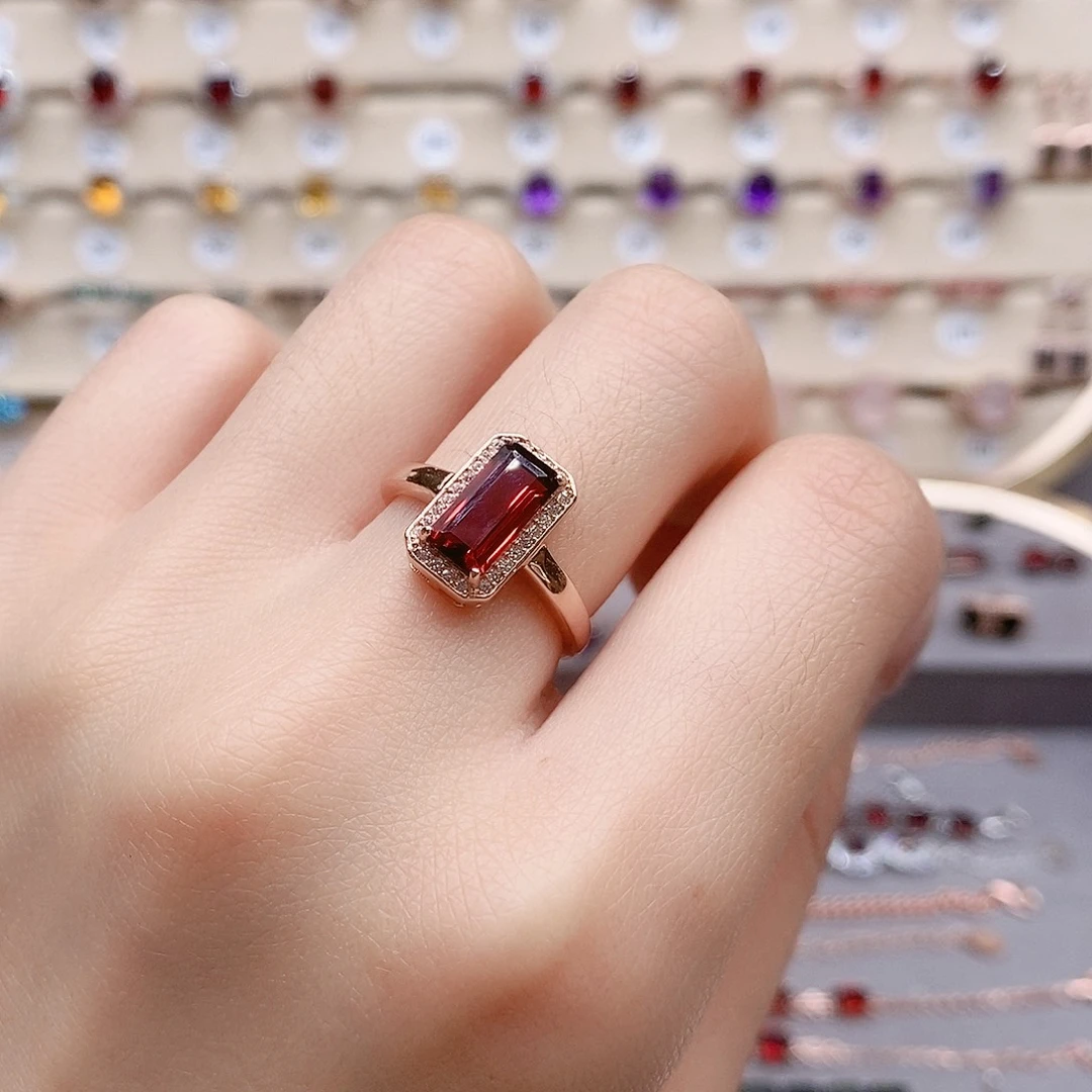 石榴石戒指银S925镶嵌戒指
