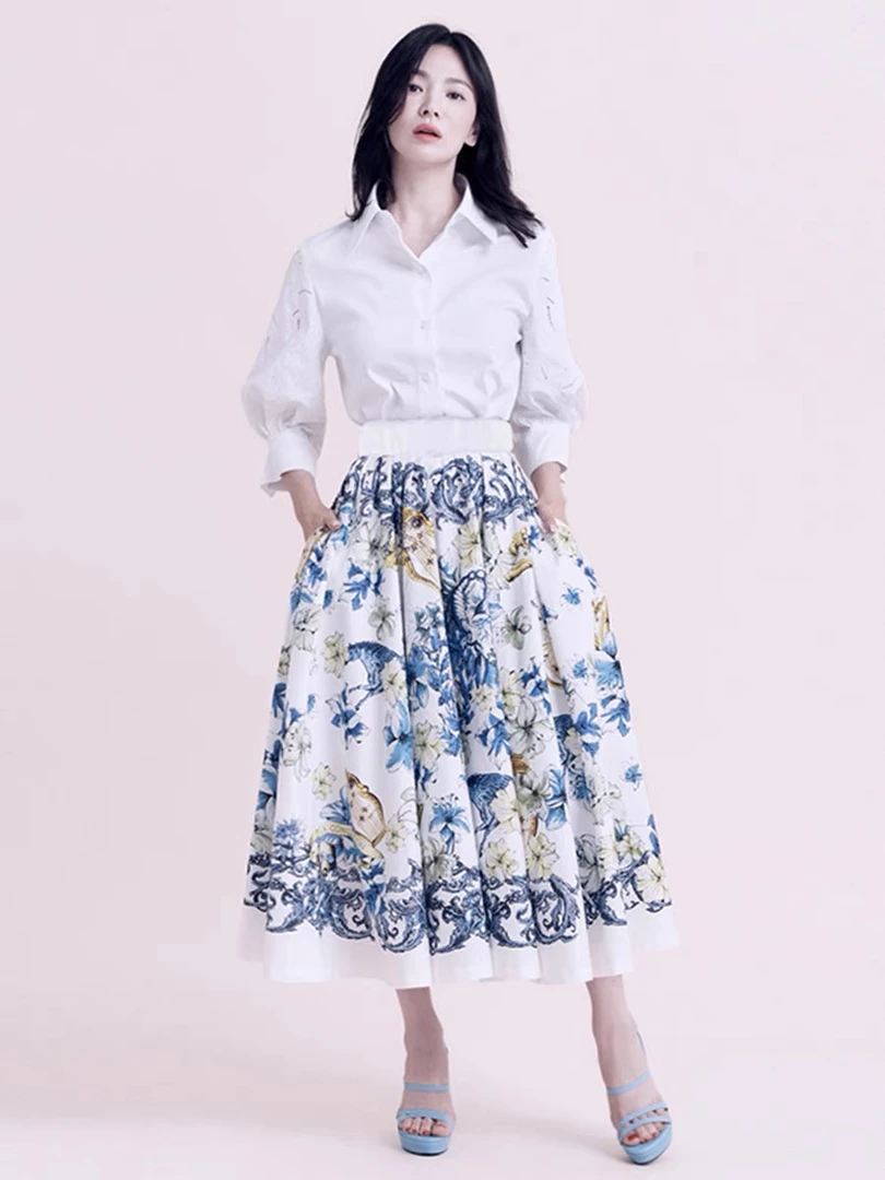 妙启时尚-25新款女款美夏款白色刺绣衬衫