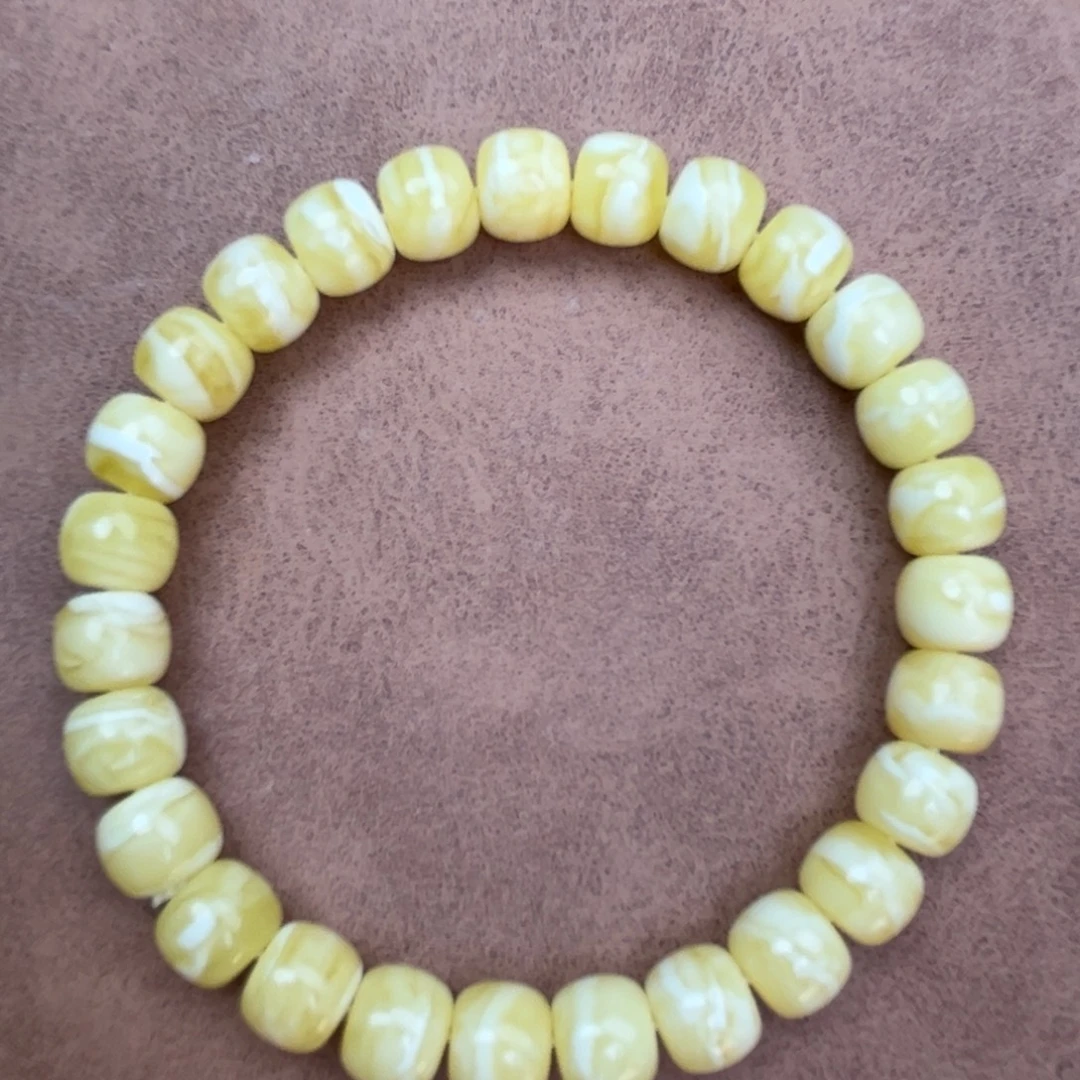 蜜蜡未镶嵌手串纯天然俄料瓷白花虎皮8.8腕口18+