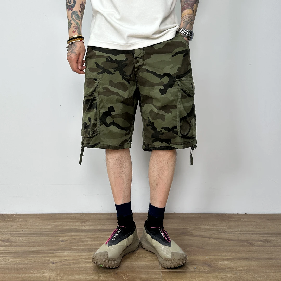 夏季军旅风迷彩工装短裤ins潮流多口袋宽松中裤美式休闲五分裤