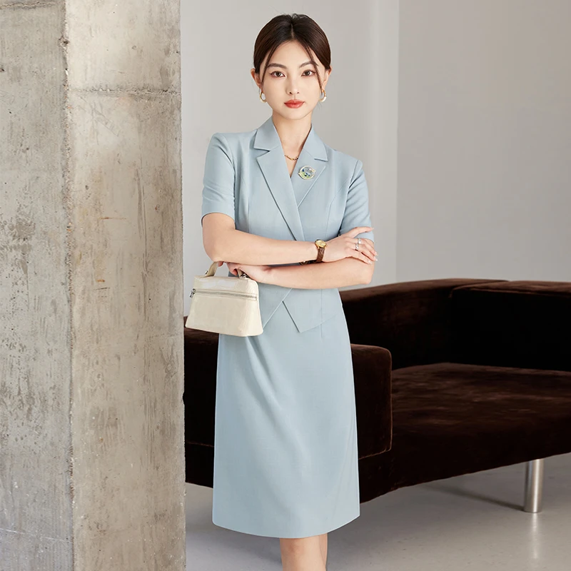 芭妃娅连衣裙美业工作服收腰工作裙设计感西装裙房地产工装售楼部