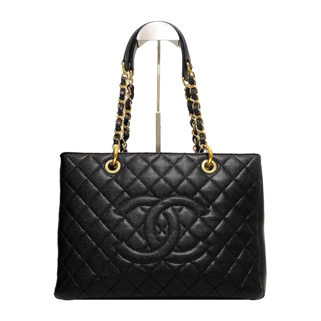 99新 Chanel/香奈儿 GST 黑金/黑银 荔枝纹牛皮单肩包