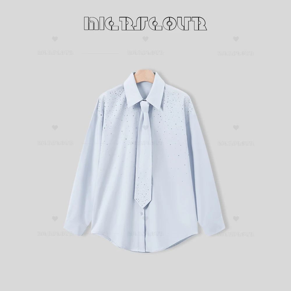 2025春季新款简约设计感亮钻翻领衬衫59111