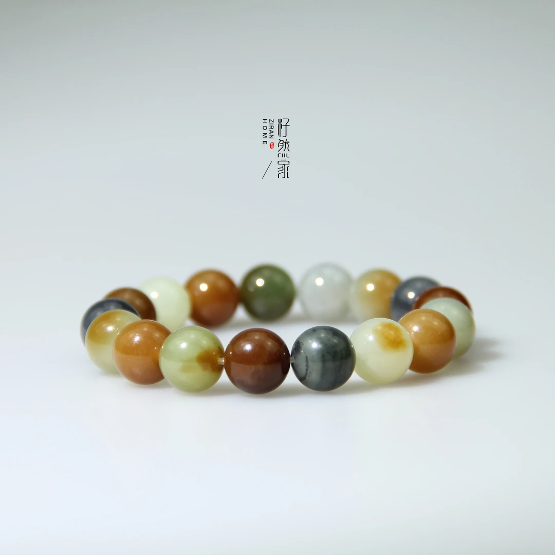 天然新疆和田玉多宝手串楼兰三色12mm -高阶-（多样性发其一）