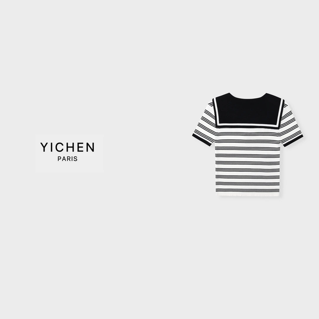 YC 海军风横条纹字母徽标收腰针织短袖 黑白/粉白-6201