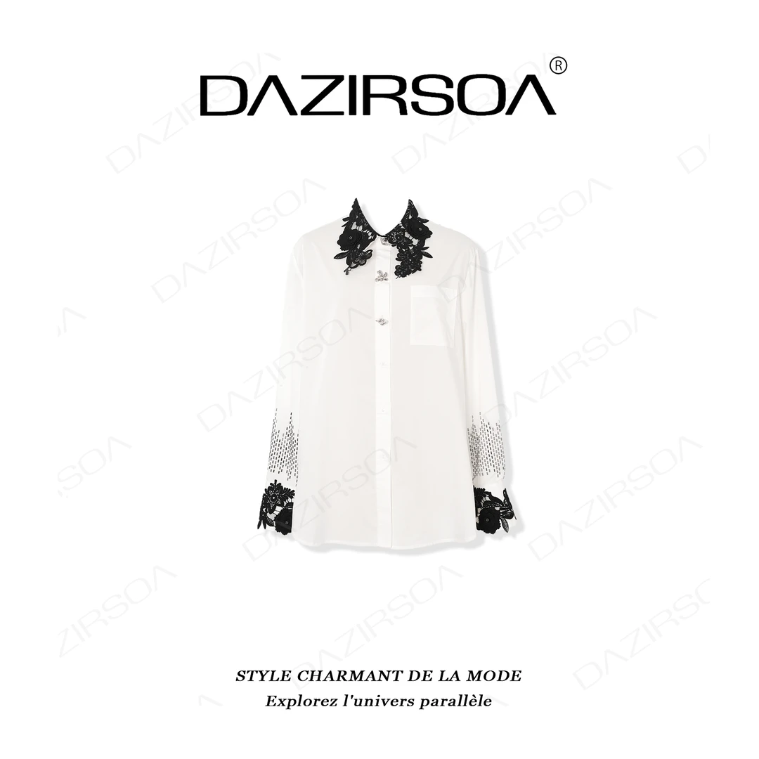 DAZIRSOA/达姿“多面剧本”时尚百搭蕾丝雕花领高级感衬衫 W889